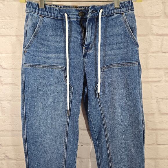 W Mica Los Angeles HIGH RISE UTILITY BF JOGGER Elastic Waist Denim Pants Size S - Picture 2 of 9